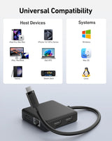 BENFEI 399BK 6-in-1 USB-C HUB to HDMI(8K)+USB3.2(10Gbps)+USB2.0x2+PD100W+RJ45 Black - Side View