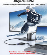 BENFEI 399BK 6-in-1 USB-C HUB to HDMI(8K)+USB3.2(10Gbps)+USB2.0x2+PD100W+RJ45 Black - 45-Degree Angle