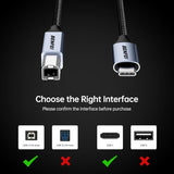 BENFEI 405GY-2M USB B to USB C Printer Cable, Nylon Braided, Premium Aluminium Alloy Case 2M - Rear View
