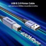 BENFEI 000406GY-2M USB Printer Cable, 6.6 FT/2 Meter USB A to USB B Cable - Side View