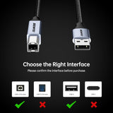 BENFEI 000406GY-2M USB Printer Cable, 6.6 FT/2 Meter USB A to USB B Cable - Close-Up Angle