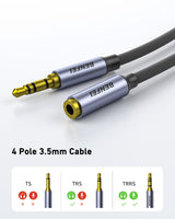BENFEI 421GY 1M 3.5mm Male to Female AUX Extension Cable, TRRS 4-Pole Stereo Audio Jack Cord for Headphones, Microphone, Smartphones, PC, Laptop,