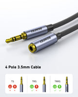 BENFEI 421GY 1M 3.5mm Male to Female AUX Extension Cable, TRRS 4-Pole Stereo Audio Jack Cord for Headphones, Microphone, Smartphones, PC, Laptop, Speakers - Front View