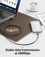 BENFEI 428BK-1M USB C to Right Angle USB C Cable , 90-dgree Angled USB 2.0 Type C Charger Cable, 3A Fast Charging & 480Mbps Data Sync, Durable PVC - Side View