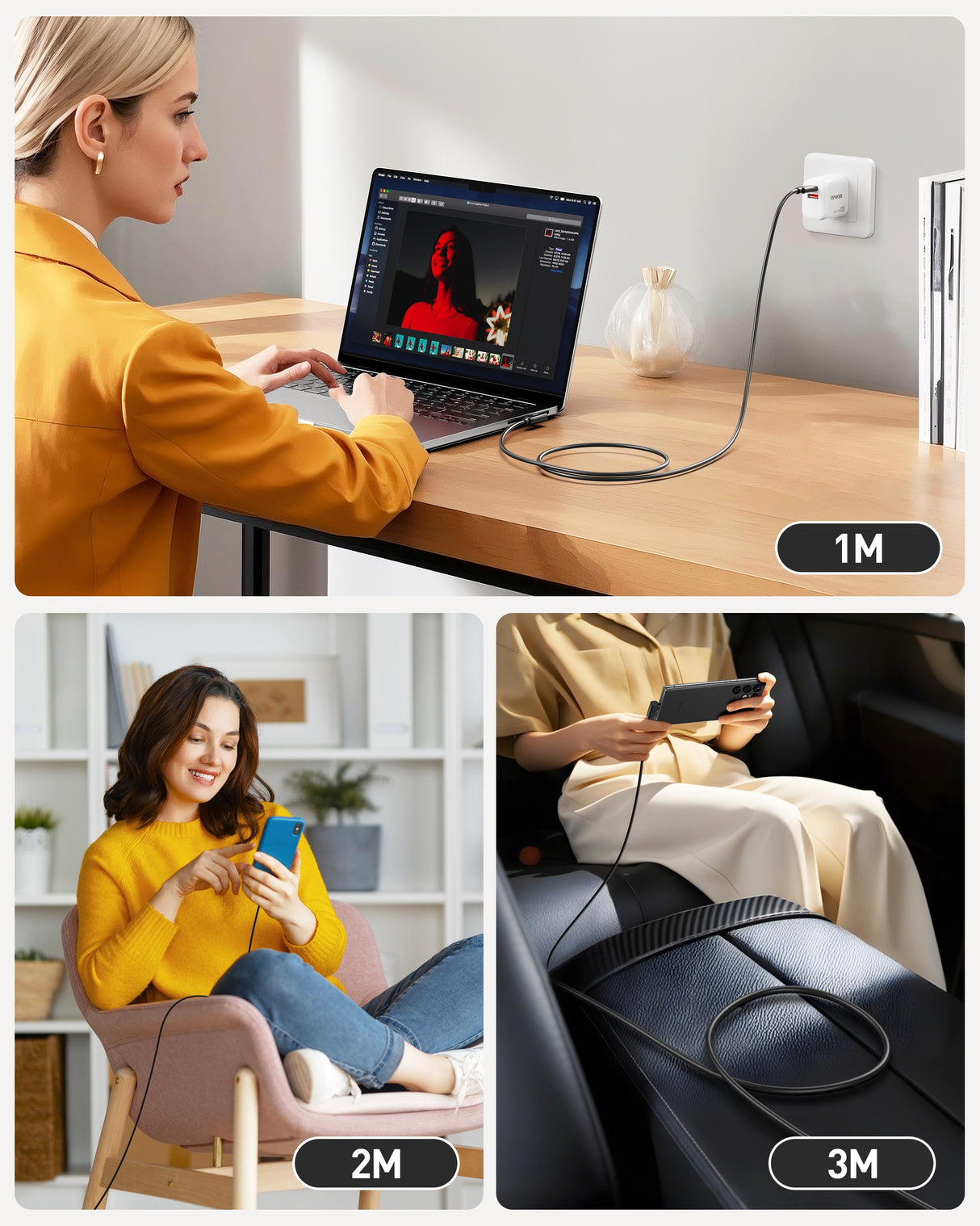 BENFEI 428BK-2M USB C to Right Angle USB C Cable , 90-dgree Angled USB 2.0 Type C Charger Cable, 3A Fast Charging & 480Mbps Data Sync, Durable PVC