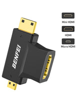 BENFEI 434BK Micro HDMI + Mini HDMI male to HDMI female Adapter - Front View