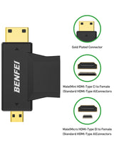 BENFEI 434BK Micro HDMI + Mini HDMI male to HDMI female Adapter - Top-Down View