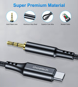 CHOETECH Premium Type-C to 3.5mm Audio Cable - 1M Length with DAC Chip