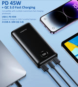 CHOETECH 20,000mAh 45W PD Power Bank for Multi-Device Charging - Top-Down View