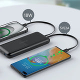 CHOETECH B654 10000mAh Pwer Bank 22.5W USB-A / USB-C / micro USB with built-in USB-C / Lightning cable - black - 45-Degree Angle