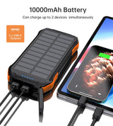 CHOETECH 10000mAh Solar USB-C Power Bank with Wireless Charging and LED Flashlight - 45-Degree Angle