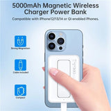 CHOETECH B662-WH USB-A + USB-C + Wireless Magnetic Power bank 5000mAh (White) - 45-Degree Angle
