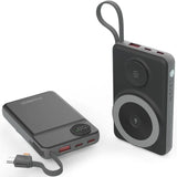 CHOETECH B695-BK 10000mAh 22.5W USB-A + USB-C x 2 + MagLeap Wireless Charge Power Bank Black - Side View