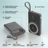 CHOETECH B695-BK 10000mAh 22.5W USB-A + USB-C x 2 + MagLeap Wireless Charge Power Bank Black - 45-Degree Angle