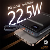 CHOETECH B696-BK 20000mAh 22.5W USB-A + USB-C x 2 + MagLeap Wireless Charge Power Bank Black - Side View