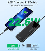 CHOETECH B728 10000mAh Fast Charging Power Bank with Digital LED Display - 45-Degree Angle