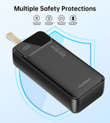 CHOETECH B731 40000mAh High-Capacity Power Bank with 22.5W PD and LED Display - Top-Down View