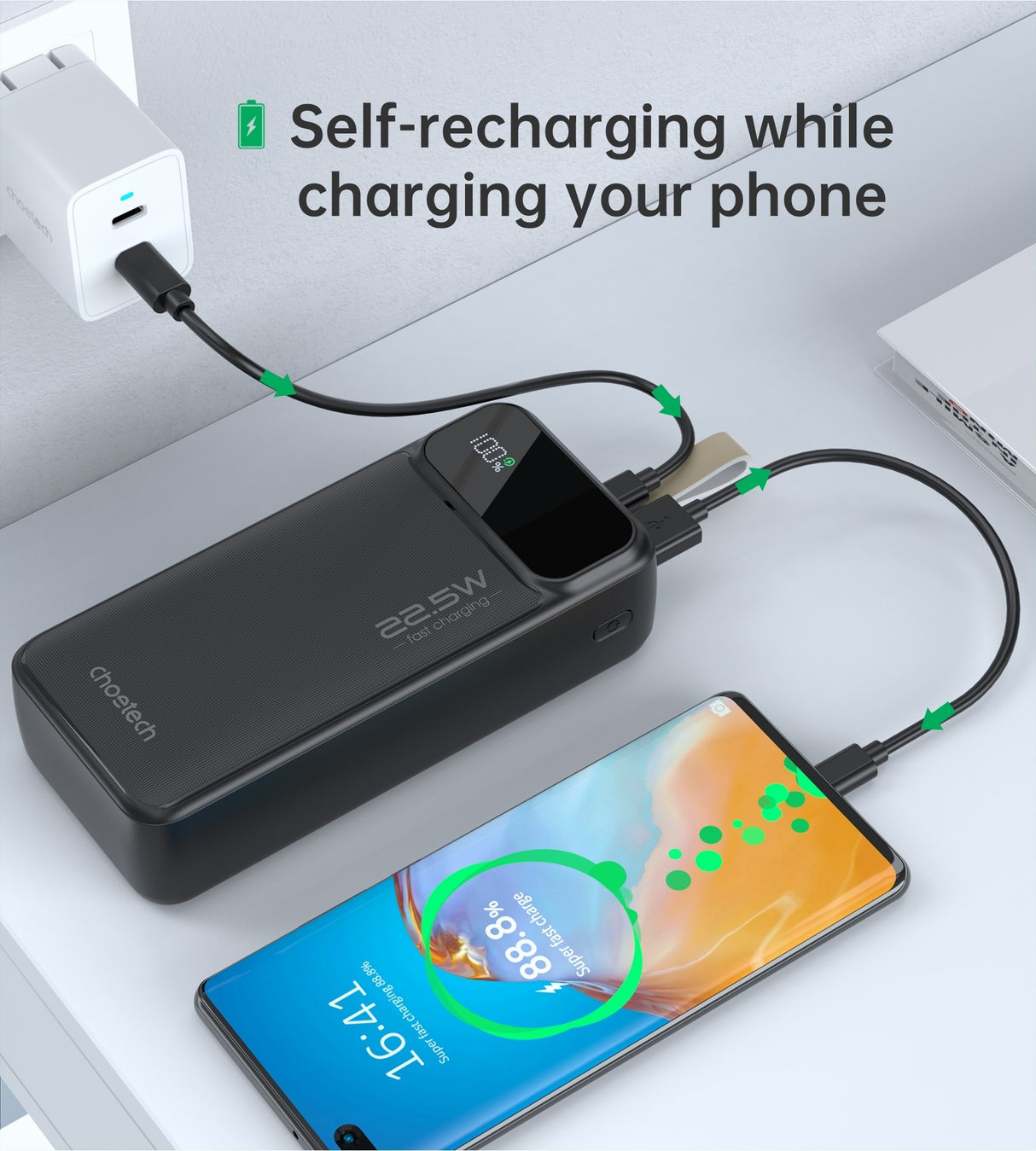 CHOETECH B731 40000mAh High-Capacity Power Bank with 22.5W PD and LED Display