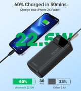 CHOETECH B731 40000mAh High-Capacity Power Bank with 22.5W PD and LED Display - Rear View
