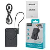 CHOETECH B735-BK 10000mAh 20W MagLeap Wireless Power Bank Black with Phone Holder and Build-in Cable - Top-Down View