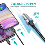 CHOETECH C0054-SL Dual Port PD 40W USB-C Car Charger Adapter Silver - Top-Down View