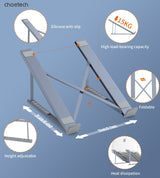 CHOETECH H055-GY Aluminum Foldable Laptop Stand - Front View