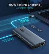 CHOETECH 12-in-1 USB-C Multiport Hub with Triple Display and 100W PD Charging - 45-Degree Angle