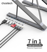 CHOETECH M48 7-in-1 USB-C Hub with Foldable Laptop Stand - HDMI 4K, Dual USB-A, SD/TF Card Reader, and PD Charging - Front View