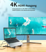 CHOETECH M48 7-in-1 USB-C Hub with Foldable Laptop Stand - HDMI 4K, Dual USB-A, SD/TF Card Reader, and PD Charging - Top-Down View