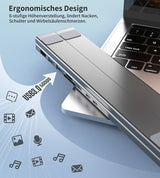 CHOETECH M48 7-in-1 USB-C Hub with Foldable Laptop Stand - HDMI 4K, Dual USB-A, SD/TF Card Reader, and PD Charging - 45-Degree Angle
