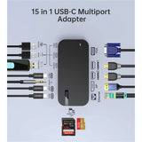 CHOETECH 15-in-1 USB-C Docking Station for Laptops with Multiport Adapter - 45-Degree Angle