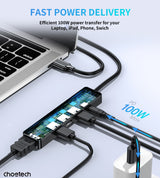 CHOETECH HUB-M80 Hub 5-in-1 Multifunctional Hub - 45-Degree Angle