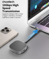 CHOETECH MSE001-GY Dual USB-C Port M.2 NVME 2230 Protocol SSD Enclosure with PD100W input Enclosure (Support 2TB Max) - Rear View