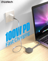 CHOETECH MSE001-GY Dual USB-C Port M.2 NVME 2230 Protocol SSD Enclosure with PD100W input Enclosure (Support 2TB Max) - Low Angle