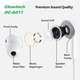 Choetech OC-A011 USB-C In-Ear Headphones 1.2m - White - Side View