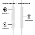 Choetech OC-A011 USB-C In-Ear Headphones 1.2m - White