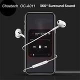 Choetech OC-A011 USB-C In-Ear Headphones 1.2m - White - Low Angle
