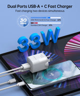 CHOETECH 33W Compact Dual Port Fast Charging Wall Adapter - Close-Up Angle