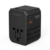 CHOETECH PD6045 GaN Tech 2C+2A 45W Travel Adapter with US EU UK AU Plugs Black - 45-Degree Angle