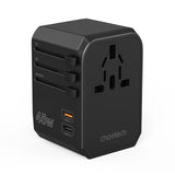 CHOETECH PD6045 GaN Tech 2C+2A 45W Travel Adapter with US EU UK AU Plugs Black - Rear View
