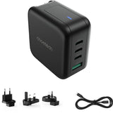 CHOETECH 70W GaN Travel Charger with Interchangeable Plugs - USB-C & USB-A for Global Compatibility