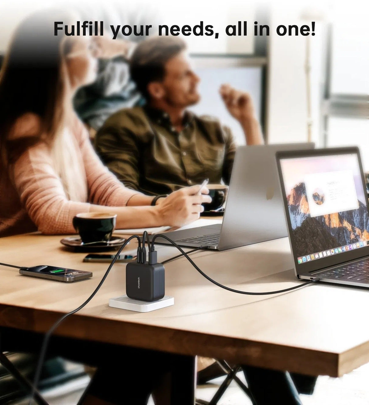 CHOETECH 70W GaN Travel Charger with Interchangeable Plugs - USB-C & USB-A for Global Compatibility