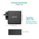 CHOETECH Q4004 60W PD 3.0 Type-C Fast Charging Foldable Adapter USB-C Charger - Top-Down View