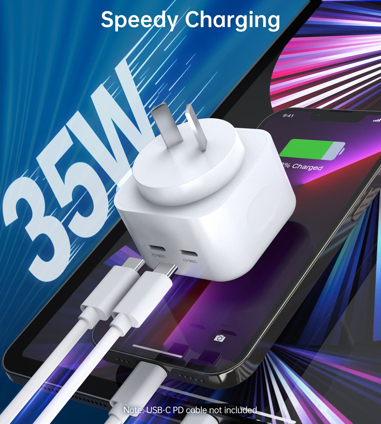 CHOETECH 35W Dual USB-C Power Delivery Charger for Travel