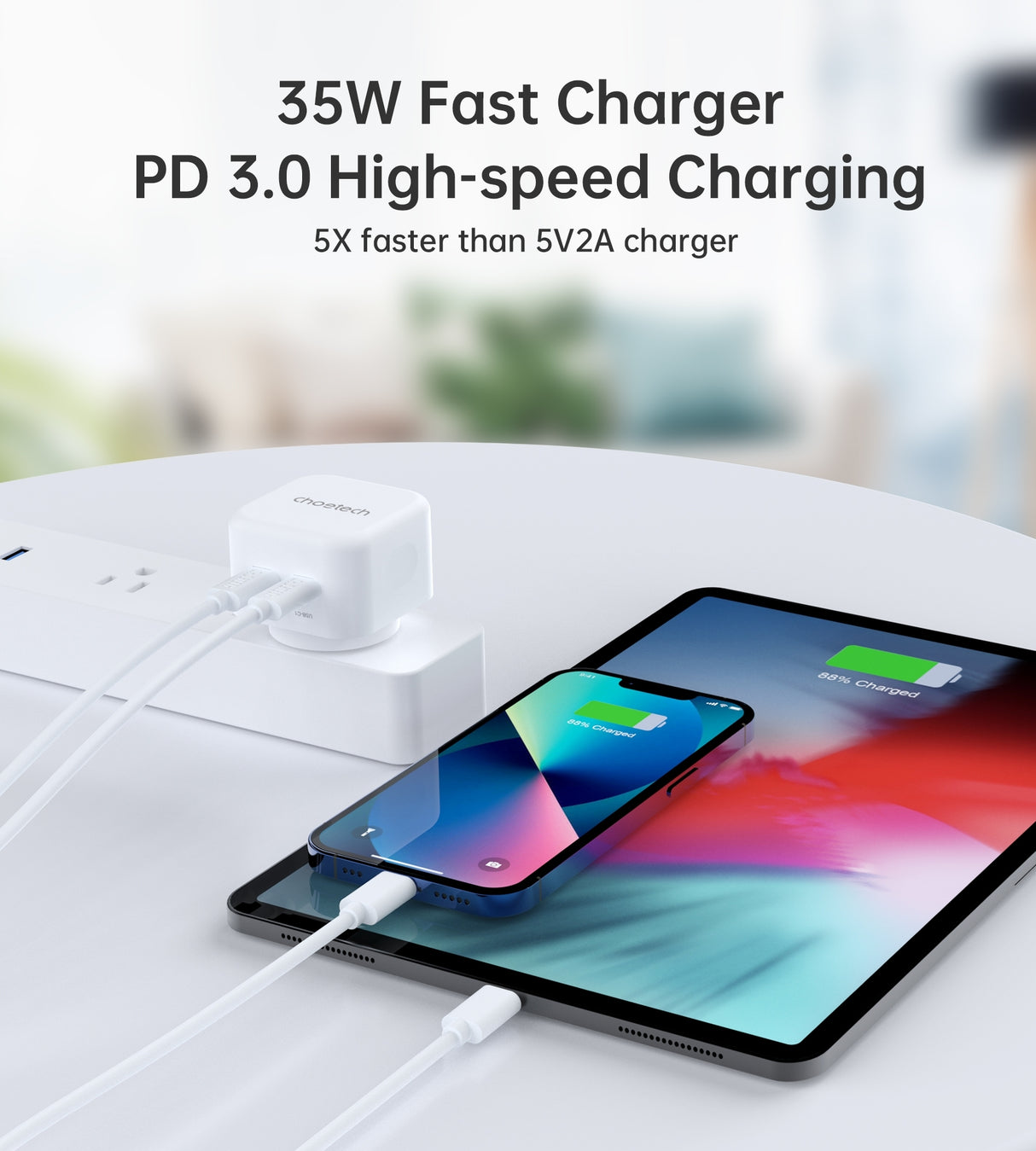 CHOETECH 35W Dual USB-C Power Delivery Charger for Travel