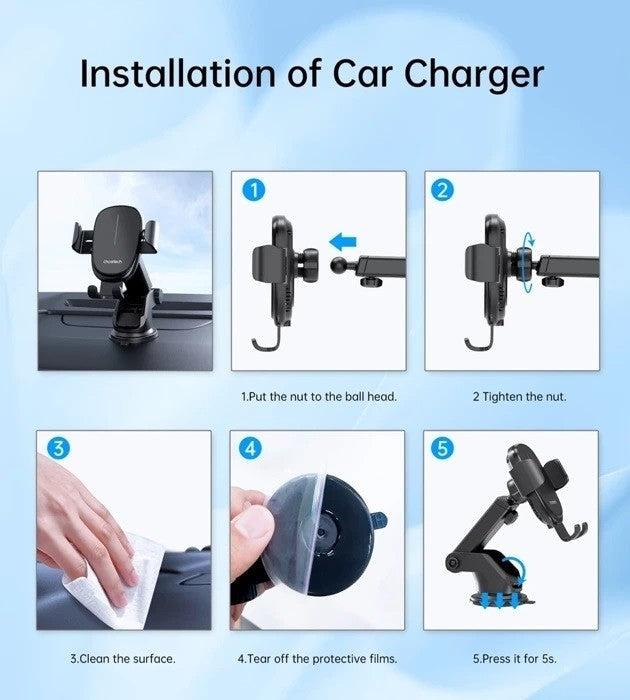 CHOETECH 15W Gravity Wireless Car Charger and Phone Holder