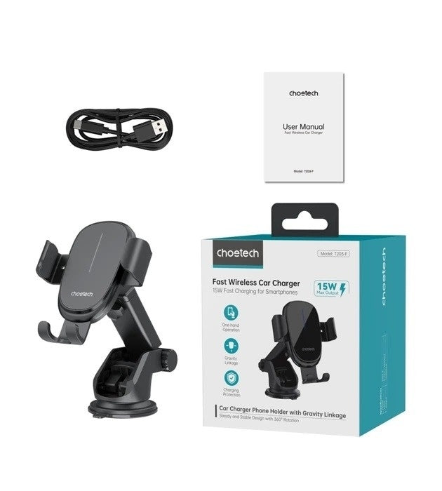 CHOETECH 15W Gravity Wireless Car Charger and Phone Holder
