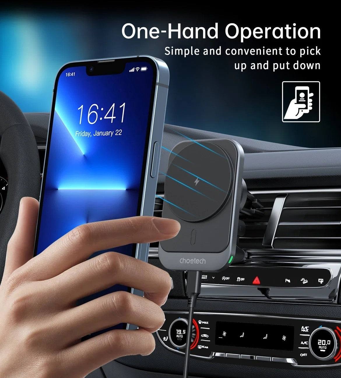 CHOETECH T206-F 15W Magnetic Car Mount Charger with 360-Degree Rotation