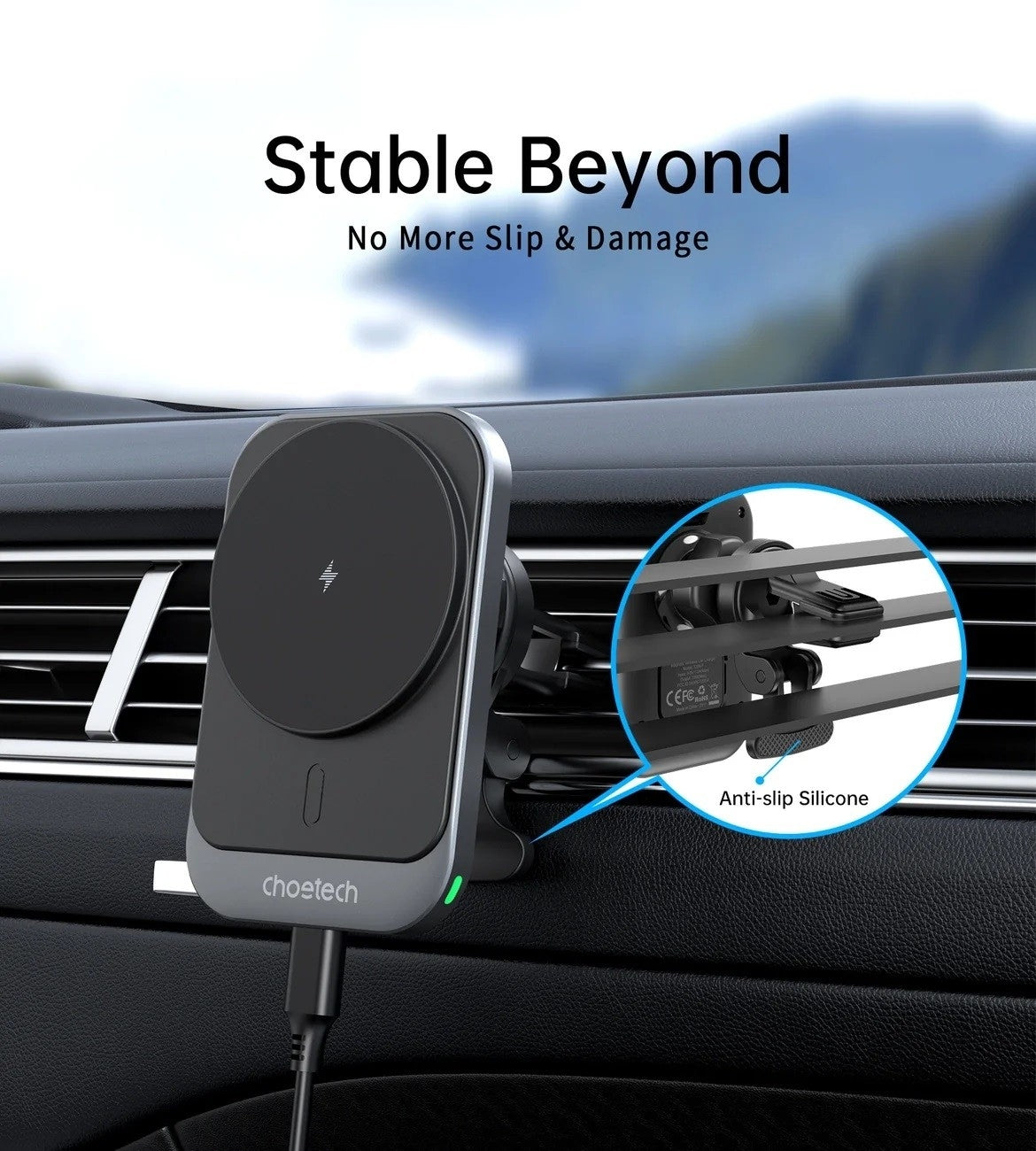 CHOETECH T206-F 15W Magnetic Car Mount Charger with 360-Degree Rotation
