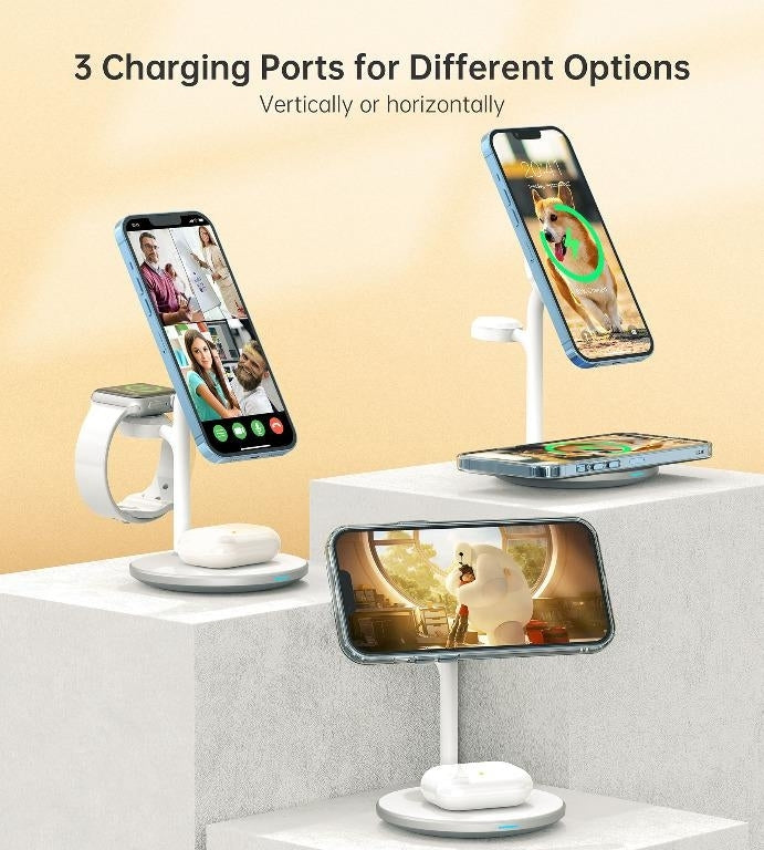 3-in-1 Magnetic Wireless Charging Dock for iPhone, Apple Watch, and AirPods